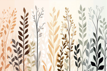 Wall Mural - Abstract wallpaper featuring elegant leaf patterns in warm and cool tones for a calming interior design