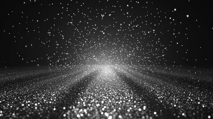 Poster - Shining particles falling over a reflective and dark stage