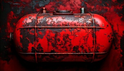 Wall Mural - gas tank on Heavy grunge background with red and black hues, resembling rusted metal with deep corrosion and abstract patterns