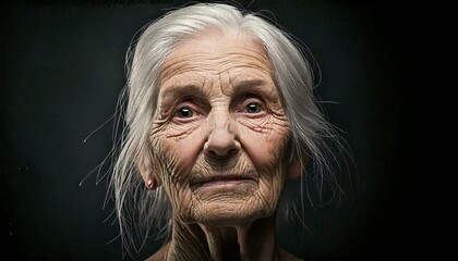 Wall Mural - Grungy picture with old woman, widescreen