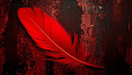 Wall Mural - red feather on Heavy grunge background with red and black hues