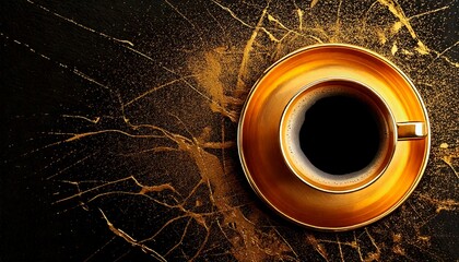 Wall Mural - a luxury gold cup of coffee on Black and gold grunge background