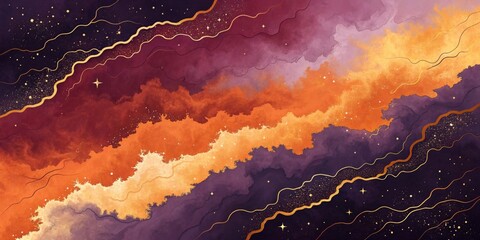 Poster - A bold, abstract background with rich gradients of deep purple, orange, and gold, creating a dramatic and artistic feel