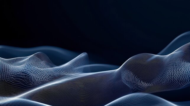 Abstract Glowing Particle Landscape Dark Blue and White Digital Art
