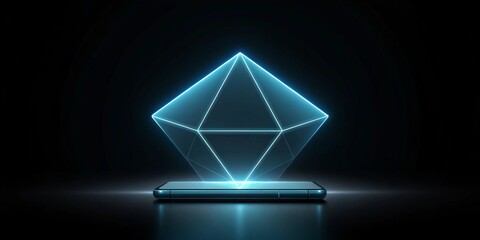 Aufkleber - A futuristic, glowing object like a sleek tech device or geometric shape, floating against a dark black background to create a sense of mystery