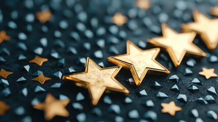 Poster - Golden stars on textured black background create festive atmosphere. Quality is King
