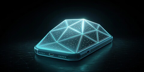 Aufkleber - A futuristic, glowing object like a sleek tech device or geometric shape, floating against a dark black background to create a sense of mystery