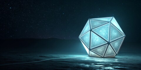 Aufkleber - A futuristic, glowing object like a sleek tech device or geometric shape, floating against a dark black background to create a sense of mystery