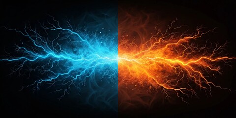 Wall Mural - electric blue and orange background. effect thunderbolt on black background. versus