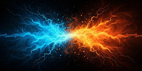 Wall Mural - electric blue and orange background. effect thunderbolt on black background. versus