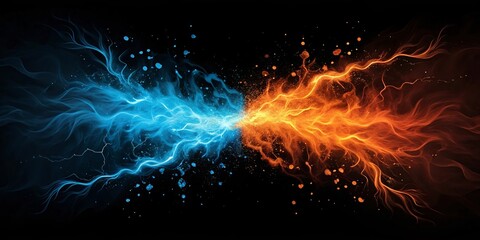 Wall Mural - electric blue and orange background. effect thunderbolt on black background. versus