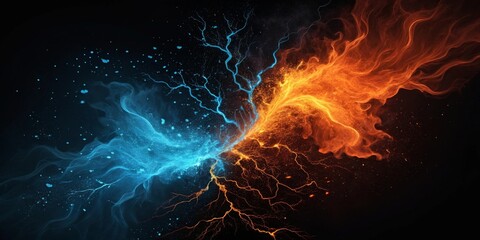 Wall Mural - electric blue and orange background. effect thunderbolt on black background. versus