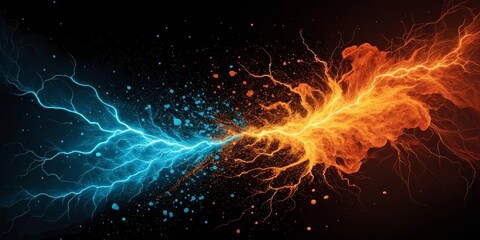 Wall Mural - electric blue and orange background. effect thunderbolt on black background. versus