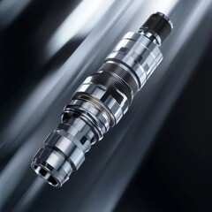 Poster - Precision Machined Shaft: Chrome-Plated Industrial Component with Metallic Finish and Dynamic Light Streaks, Engineering Precision