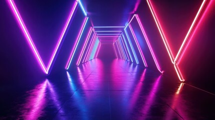 Poster - An abstract tunnel interior illuminated with vibrant neon lights