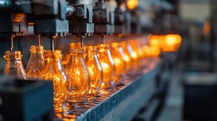 Poster - Automated production line manufacturing glass bottles in factory setting