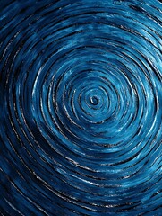 Poster - Circular Deep Blue Texture Illustrating Concentric Swirling Pattern Art