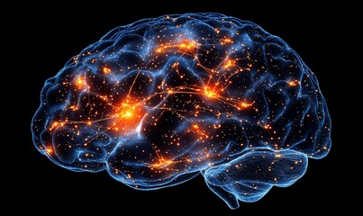 Poster - Glowing Brain Connections, Black Background, Mind Concept