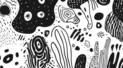 Poster - abstract black and white ink drawing of various organic shapes
