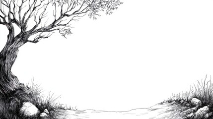 Poster - A detailed pen and ink drawing of a large tree