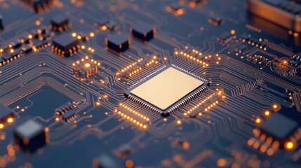 Poster - Semiconductor circuit board with microchips Concept, Close-Up of a Reflective Circuit Board with Intricate Details and an Elegant Design in Standard Version 2