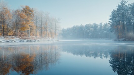 Wall Mural - winter forest lake
