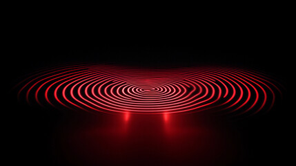 Poster - Mesmerizing digital spiral pattern glowing in red with concentric lines on a dark background creating a captivating visual effect. Generative AI