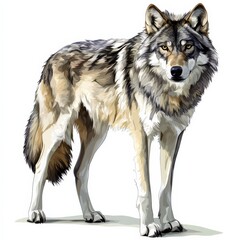  a noble wolf clipart, wild predator element, photorealistic style, cool grays, isolated on white background