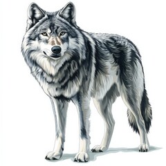  a noble wolf clipart, wild predator element, photorealistic style, cool grays, isolated on white background
