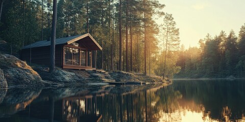 Canvas Print - Lake Edge Cabin