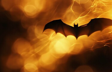 Wall Mural - A blurred yellow and dark brown background with soft, out-of-focus light in the shape of bat wings, creating an abstract art effect