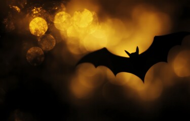 Wall Mural - A blurred yellow and dark brown background with soft, out-of-focus light in the shape of bat wings, creating an abstract art effect