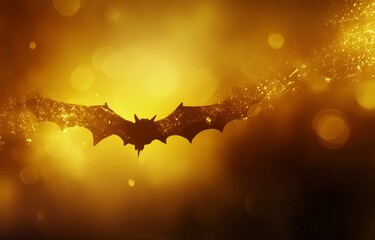Wall Mural - A blurred yellow and dark brown background with soft, out-of-focus light in the shape of bat wings, creating an abstract art effect