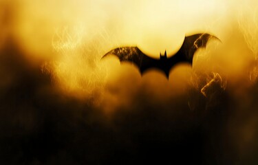 Wall Mural - A blurred yellow and dark brown background with soft, out-of-focus light in the shape of bat wings, creating an abstract art effect