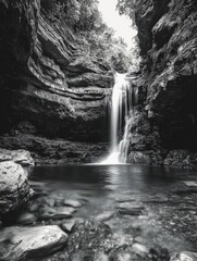 Wall Mural - Black and White Waterfall