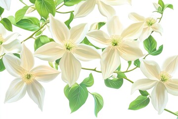 Sticker - White Flowers with Green Leaves