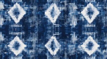 Wall Mural - A pattern of indigo and grey shibori patterns, creating an abstract design with multiple layers for depth. The background is dark blue to create contrast
