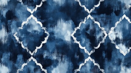 Wall Mural - A pattern of indigo and grey shibori patterns, creating an abstract design with multiple layers for depth. The background is dark blue to create contrast
