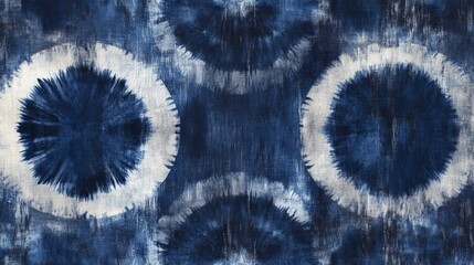 Wall Mural - A pattern of indigo and grey shibori patterns, creating an abstract design with multiple layers for depth. The background is dark blue to create contrast