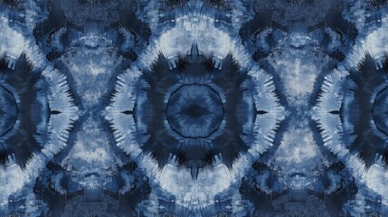 Wall Mural - A pattern of indigo and grey shibori patterns, creating an abstract design with multiple layers for depth. The background is dark blue to create contrast
