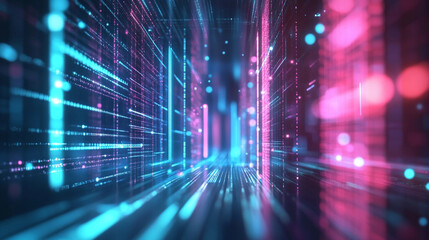 Aufkleber - Hyper-realistic technology-themed backdrop featuring vibrant lines and glowing particles creating a dynamic digital environment. Generative AI