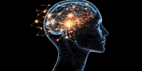 Poster - This artistic digital artwork showcases an abstract brain filled with vibrant neural connections, symbolizing the dynamism of thought and creative processes.