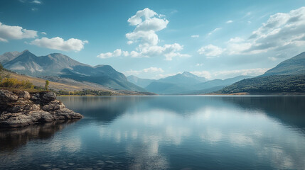 serene mountain lake landscape with stunning blue sky and clouds peaceful nature scene tranquil wate