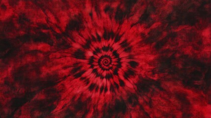 Wall Mural - A red tie-dye pattern with dark shades of crimson and scarlet, blending together in an intricate spiral design. The background is solid black to highlight the detailed texture of the fabric