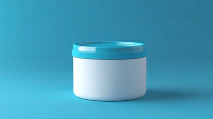 Poster - White Jar with Light Blue Lid Product Packaging Mockup Minimalist Design Template Clean Branding Container Studio Shot Turquoise Background 3d label  