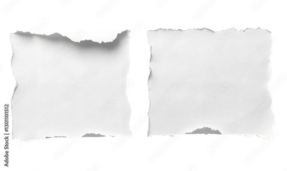 torn blank pages with uneven texture edges. set of ripped white paper ...