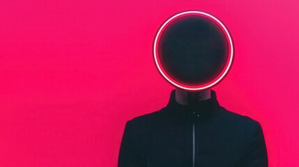 Silhouetted speaker with a bright neon microphone, modern podcast identity concept