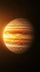 Wall Mural - jupiter planet with rings in dark space. sphere with surface texture of orange, brown, and white lin