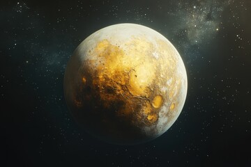 Wall Mural - pluto planet in space. distant world. round planet with craters. star background. deep space scene. 