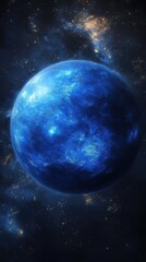 Wall Mural - neptune blue planet in dark space. star field with shiny lights around it. distant and beautiful pla